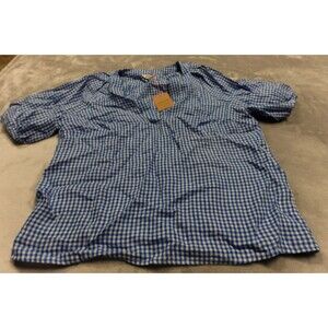Boden Women's Size 12 Blue Kingfisher Micro Gingham Linen Top NWT